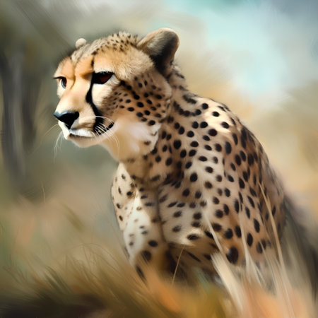 Cheetah in the grass, digital painting of a cheetahの素材
