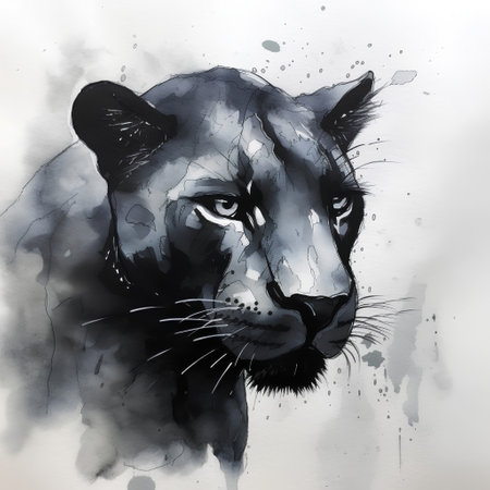 Watercolor portrait of a black panther on a white background.の素材
