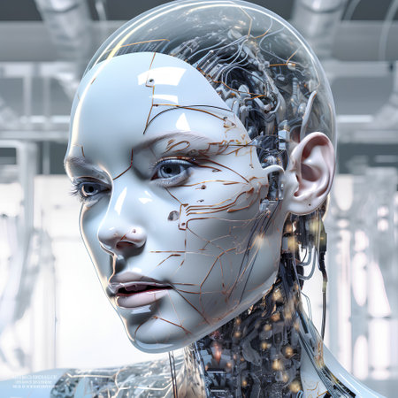 3d rendering of a female cyborg with an artificial intelligence conceptの素材