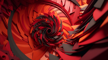 Abstract 3d rendering of chaotic red and black spiral shape. Futuristic background designの素材