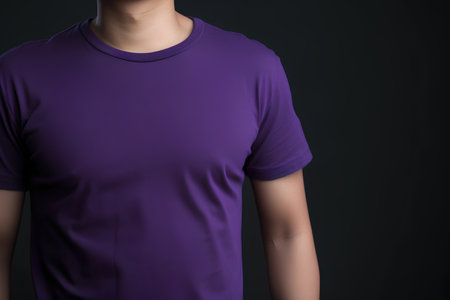 Blank purple t-shirt mockup, isolated on black backgroundの素材