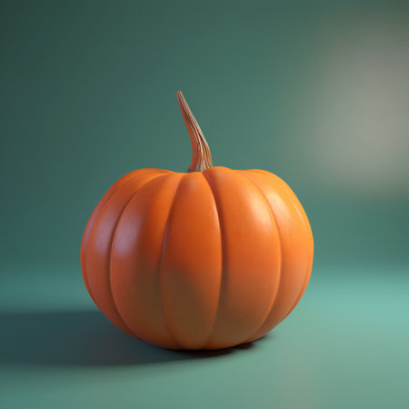 Pumpkin on green background. 3d render. Halloween conceptの素材