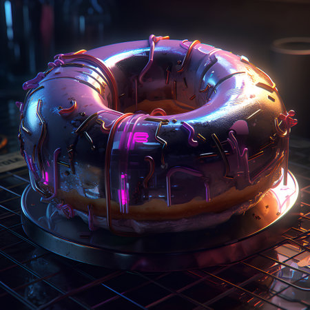 Glowing donut with glaze on dark background. 3d renderingの素材