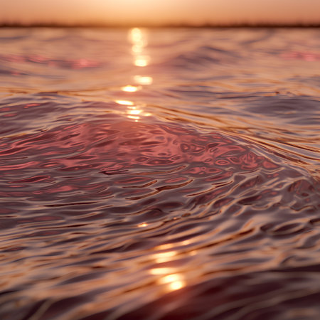 Ripples on the surface of the water at sunset. Beautiful background.の素材