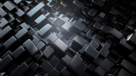 Abstract black cubes background. 3d render illustration with DOF.の素材