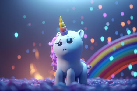 Unicorn with rainbow. 3d render. Fantasy illustration.の素材