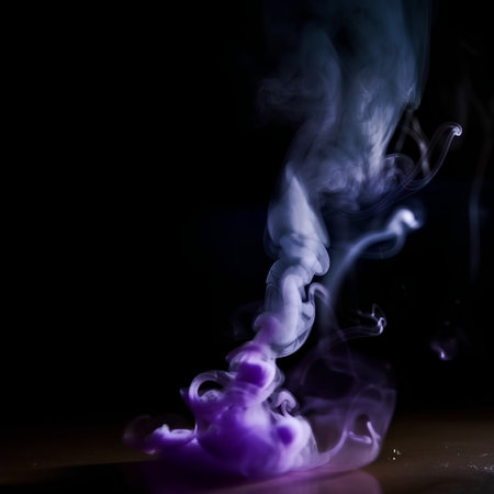 Purple smoke on a black background, close-up, verticalの素材