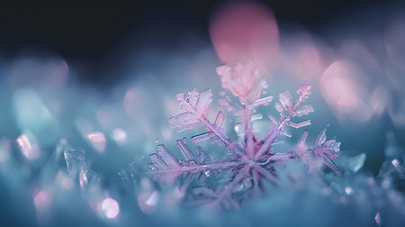 Snowflakes on the background of blue and pink bokehの素材