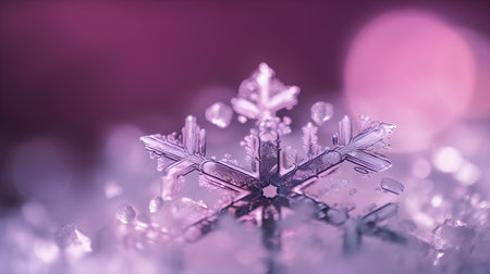 Snowflakes on a purple background with bokeh effect.の素材