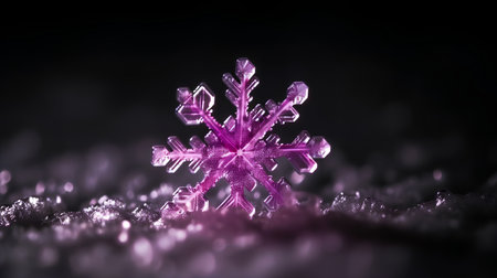 Snowflake on black background with bokeh effect and copy spaceの素材