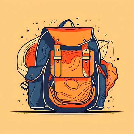 Vector illustration of a backpack on a yellow background. Cartoon style.の素材