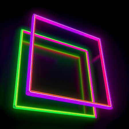 Neon square frame on dark background. 3d illustration. Neon style.の素材