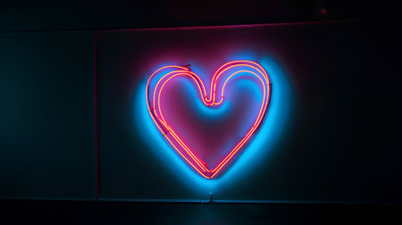 Neon heart sign on a black background. Valentine's Day.の素材