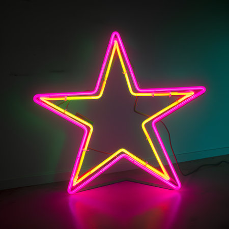 star neon light on a dark background. 3d rendering mock upの素材