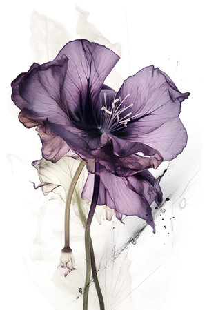 Purple Poppy flower on white background. Watercolor illustration.の素材