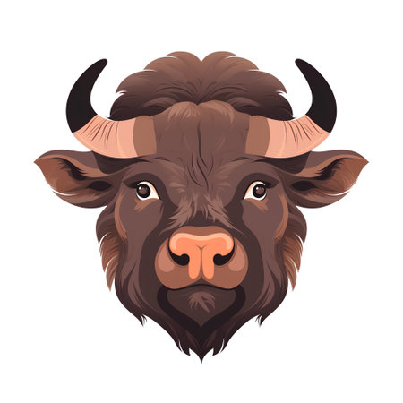 Buffalo head. Vector illustration isolated on a white background. Cartoon style.の素材