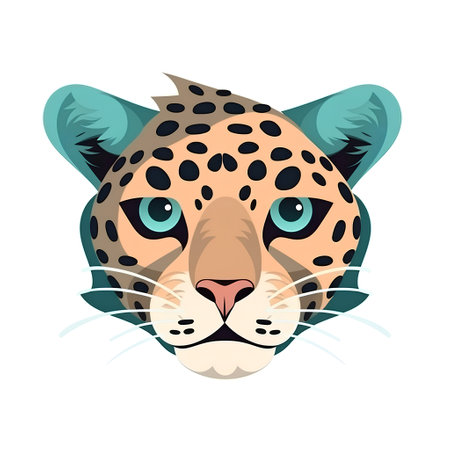 Leopard head isolated on white background. Vector illustration in cartoon style.の素材