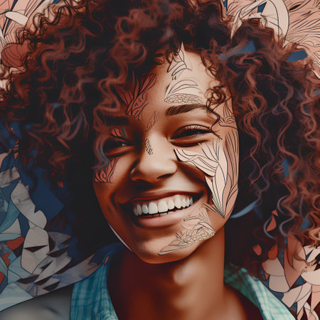 Portrait of beautiful african american woman with creative face art. Beauty, fashion.の素材