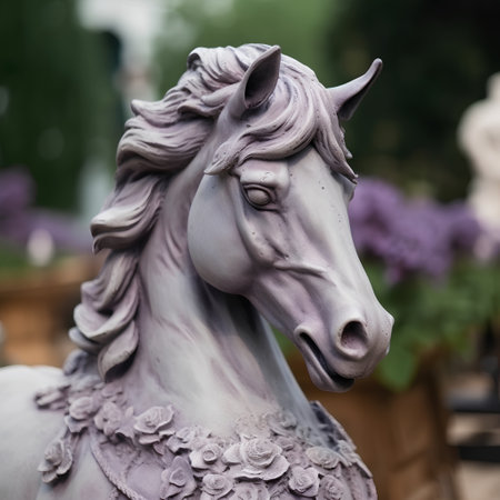 Statue of a horse in the park, closeup of photoの素材