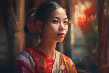 Portrait of a beautiful asian woman in traditional thai dressの素材