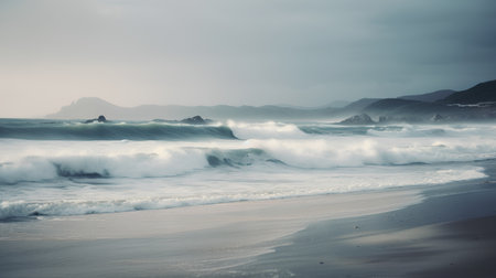 Beautiful seascape with waves on the beach. Toned.の素材