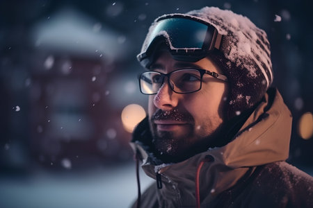 Portrait of a man with glasses on the street in winter.の素材