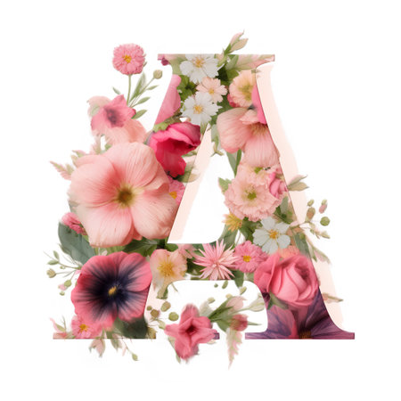 Alphabet made of flowers. Letter A. Isolated on white backgroundの素材