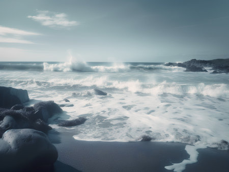 beautiful seascape with rocks and waves at sunset. long exposureの素材