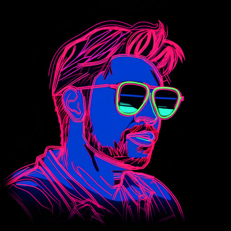 Hipster man with sunglasses. Vector illustration. Isolated on black background.の素材