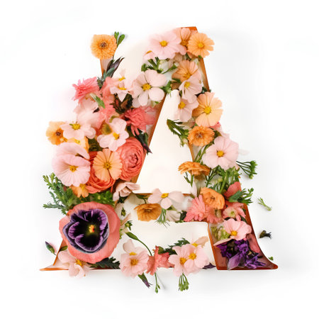 Letter A made of flowers on white background. Floral alphabet.の素材