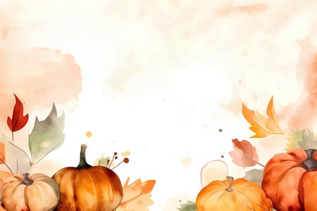 Watercolor autumn background with pumpkins and leaves. Vector illustration.の素材
