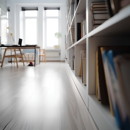 Bookshelf with books in modern office, shallow depth of fieldの素材