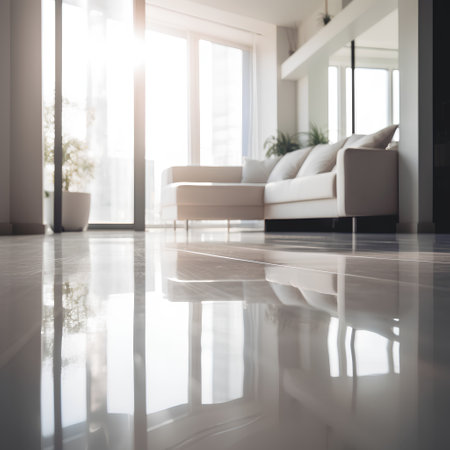 Interior of modern living room with white walls, tiled floor and comfortable sofaの素材