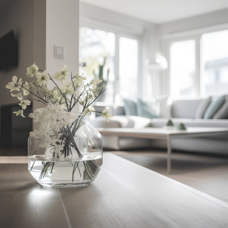 Vase with orchids on the table in the living roomの素材
