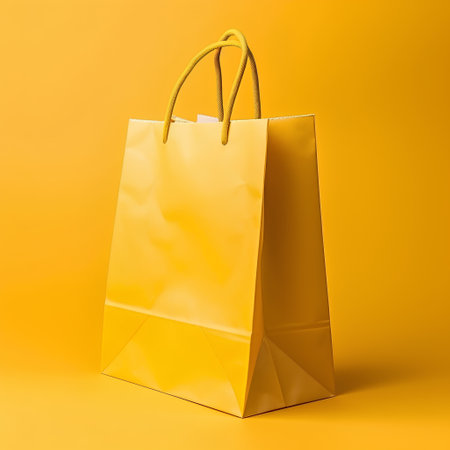 Yellow paper shopping bag on yellow background. Minimal concept. 3d renderの素材