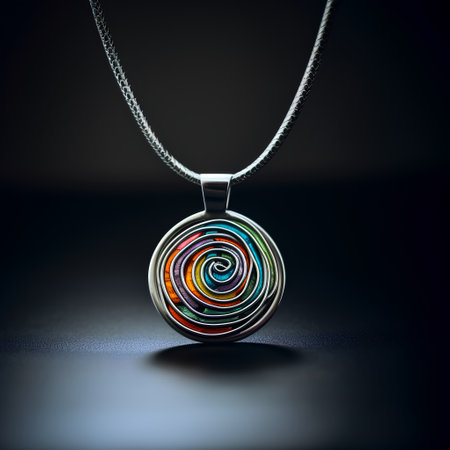Necklace with colorful spiral on black background. 3D renderingの素材