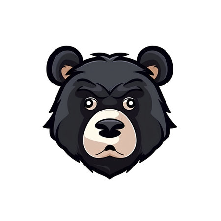 Black bear head in cartoon style isolated on white background. Vector illustration.の素材