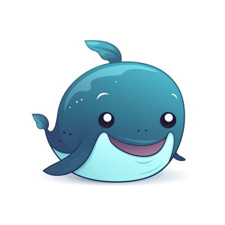 Cute cartoon blue whale. Vector illustration isolated on white background.の素材