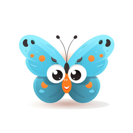 Cute blue butterfly on white background. Vector illustration in flat style.の素材