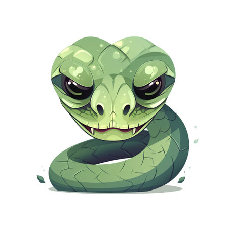 Cute cartoon green snake isolated on white background. Vector illustration.の素材
