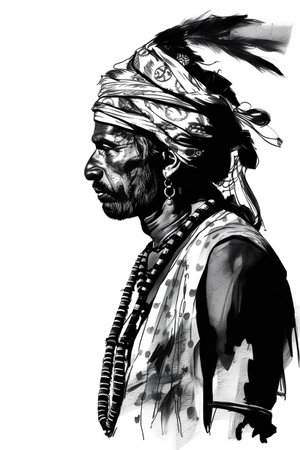 Native american indian man with headdress on white background, vector illustrationの素材