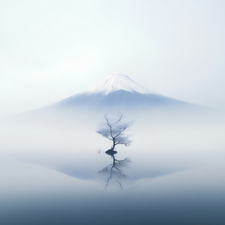 Mt. Fuji in the morning, reflected in the water.の素材