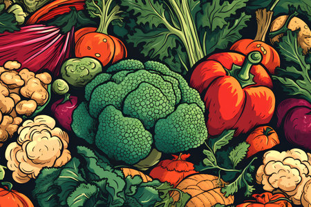 Seamless pattern with vegetables. Vector illustration in retro style.の素材