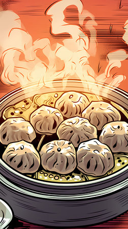 Illustration of Chinese steamed dumpling in a bowl.の素材
