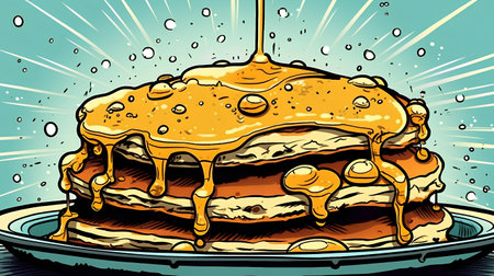 Pancakes with honey. Vector illustration in retro comic style.の素材