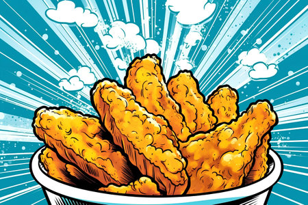 Illustration of a bowl full of deep fried chicken nuggets.の素材