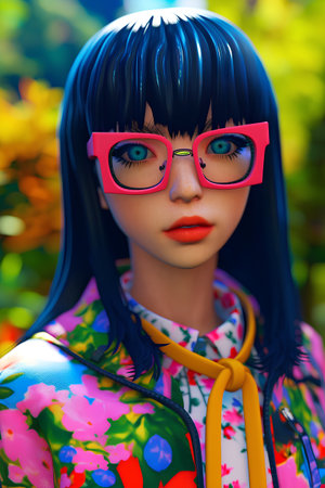 3D Illustration of a Japanese anime cosplay girl in a park.の素材
