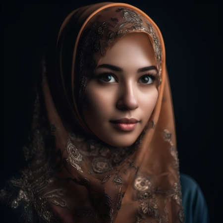 Portrait of beautiful muslim woman with hijab looking at camera.の素材