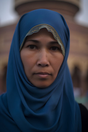 Portrait of a young muslim woman in a traditional dress.の素材