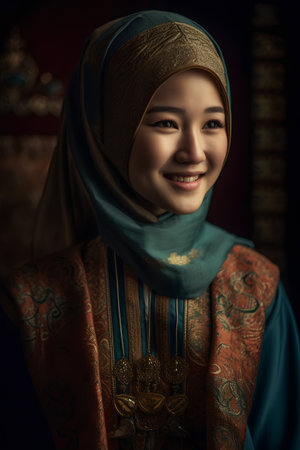 Portrait of a beautiful young Asian muslim woman wearing traditional clothesの素材